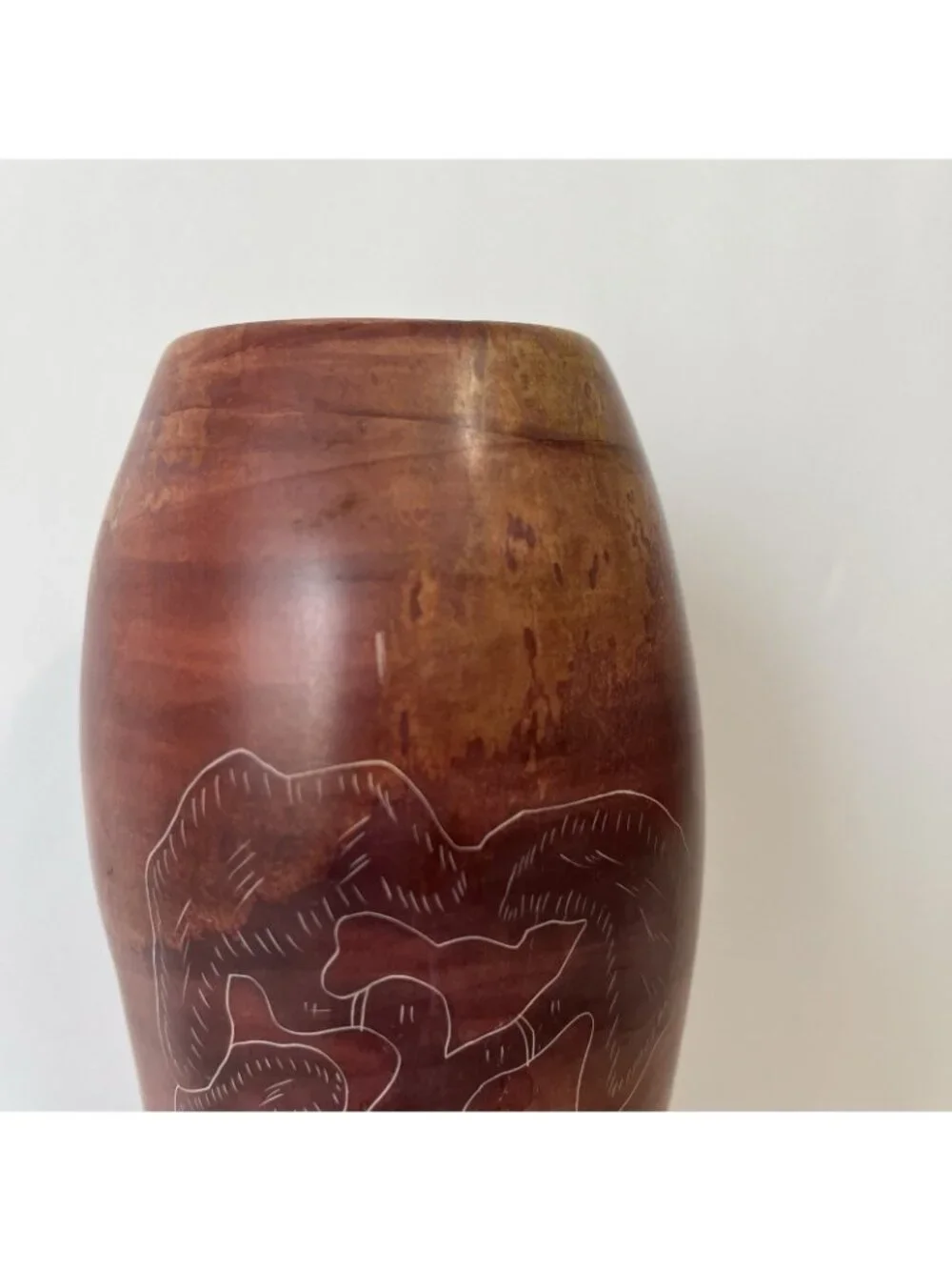 Hand Carved Soapstone Etched Giraffe Tree African Art Vase Made In Kenya